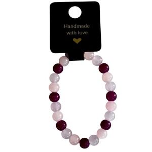 Handmade with Love Purple Pink Beaded‎ Stretch Bracelet Jewelry Gift